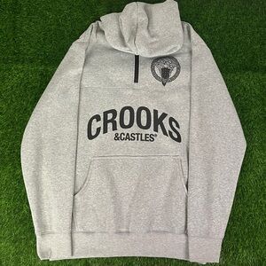 Crooks & Castles Medusa Logo Heather Gray Quarter-Zip 1/4 Zip Hoodie Mens XL